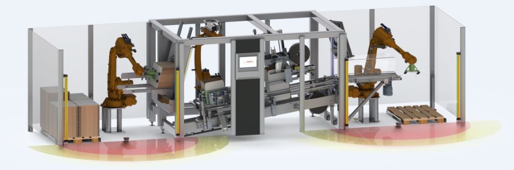 Der ROBOT-FLEXLINE-CASEPACKER mit AUTOMATISCHER MAGAZINBELADUNG von transnova-RUF